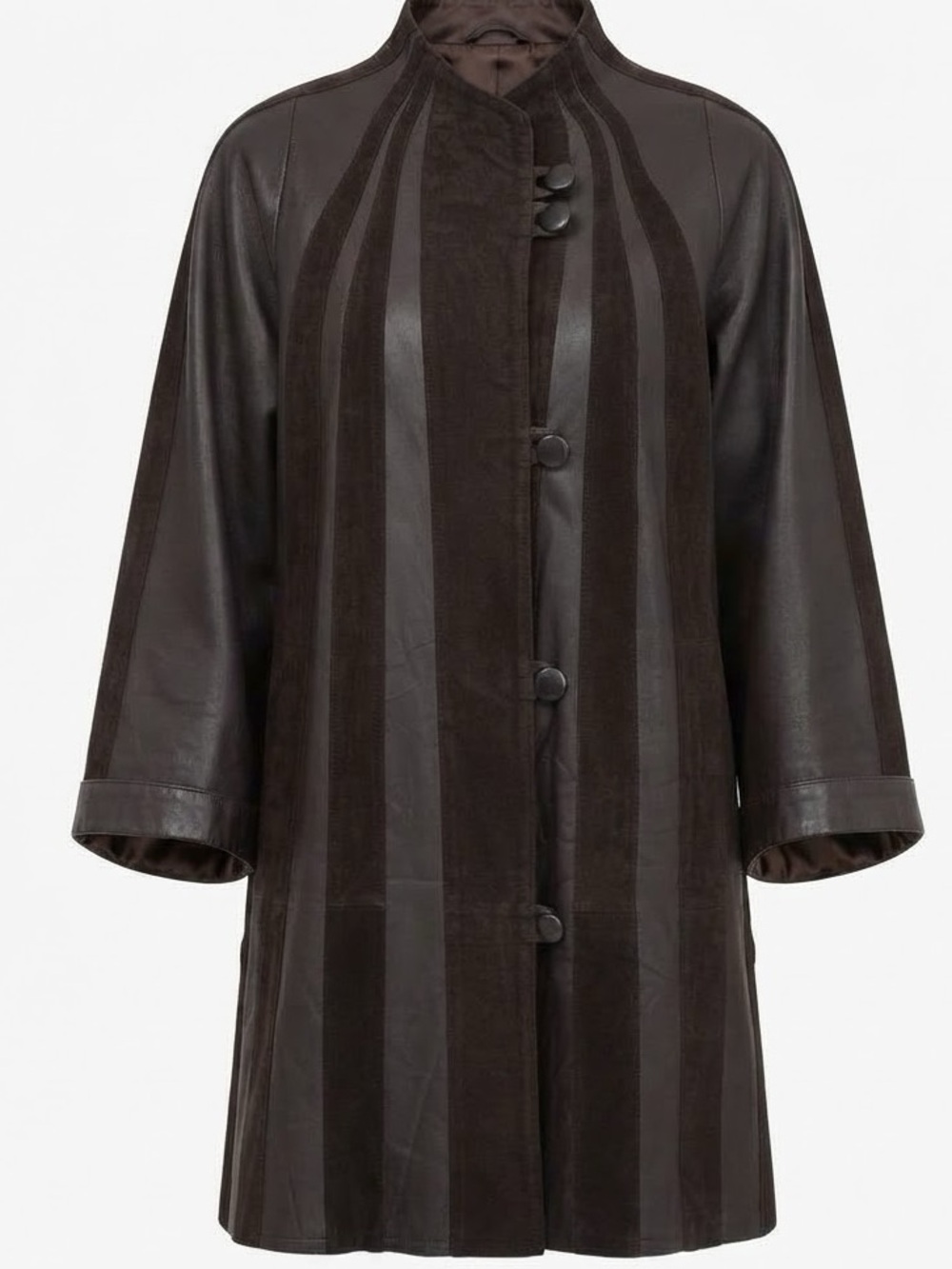 Brown Women's Striped Leather Suede Panel Button down  Coat Size S